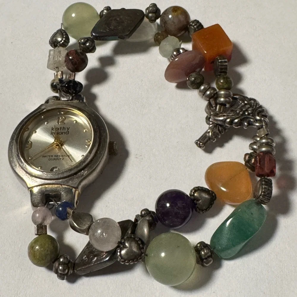 Kathy Ireland Silver Watch with Multicolor Beads
